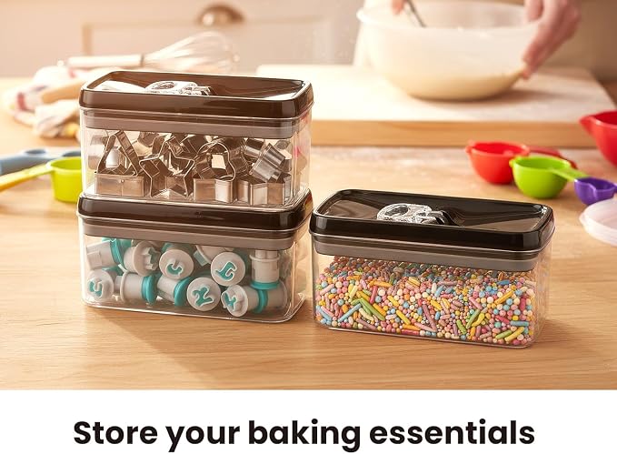 Felli Flip Tite Food Storage Container with Lid 4” RECTANGLE Airtight Ring Flip Lock Top, Stackable Acrylic Canister Set for Kitchen Fridge Pantry Organizer,(1.1 qt)