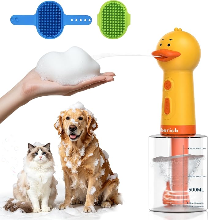 Homrich Electric Dog Soap Dispenser, 500ml Automatic Dog Foam Machine with Auto Mixing, Dog Shampoo Sprayer with Brush for Dog and Cat Bathing, Rechargeable Shampoo Foamer for Bathroom, Kitchen Sink