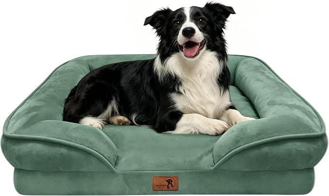 Spotted Play Orthopedic Dog Bed with Sides - Sofa Beds for Large Dogs, Supportive Foam Pet Couch Bed with Washable Removable Cover, Waterproof Lining and Non-Slip Bottom, Green - L