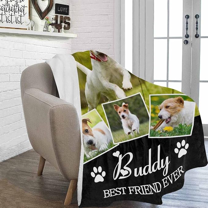 Artsadd Custom Memorial Blanket with Photos and Name-in Loving Memory Gifts Personalized for Loved Ones Lost-Remembrance Blankets for Dogs Cats Pets Lover-Dogs