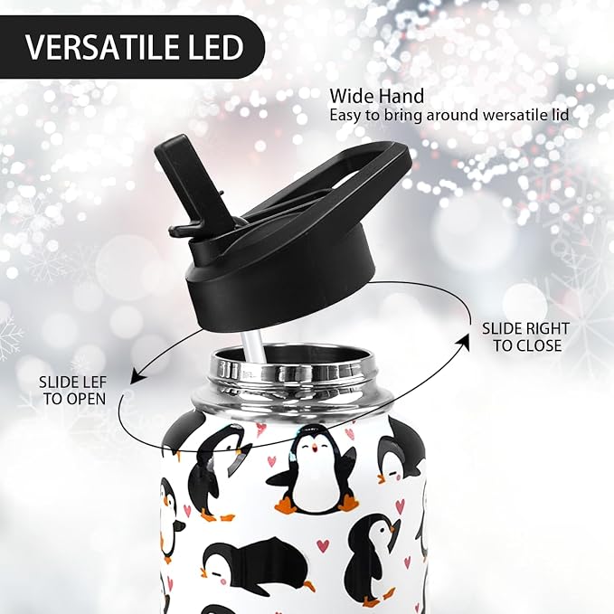 32oz Penguin Stainless Insulated Aater Water Bottle with Straw,Penguin Gym Hiking Sports Coffee Mug Cup Water Bottles,Penguin Gifts for Women,Penguin Decor Stuff Accessories