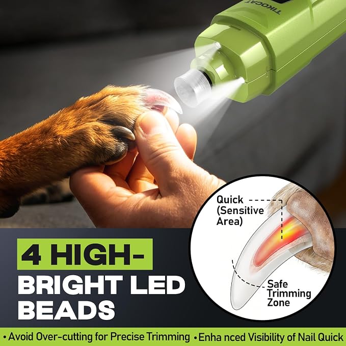 Whisper-Quiet Dog Nail Grinder, 50% More Powerful 6-Speed Pet Nail Trimmer with LED Display & 4 LED Lights, 3 Grinding Bits, No Over-Cutting, Stress-Free Grooming for Dogs, Cats & All Sensitive Pets