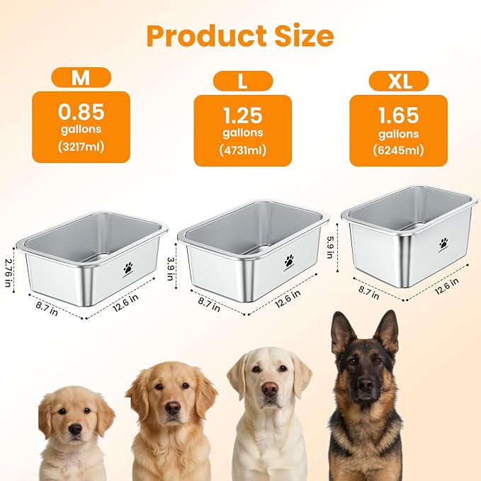 URPOWER 0.85 Gallon Large Dog Water Bowl, 2 Pack Thickened Stainless Steel Dog Water & Food Bowls with Non-Slip Mat, Spill-Proof Metal Pet Bowl Set for Medium, Large, X-Large Dogs, Indoor/Outdoor Use