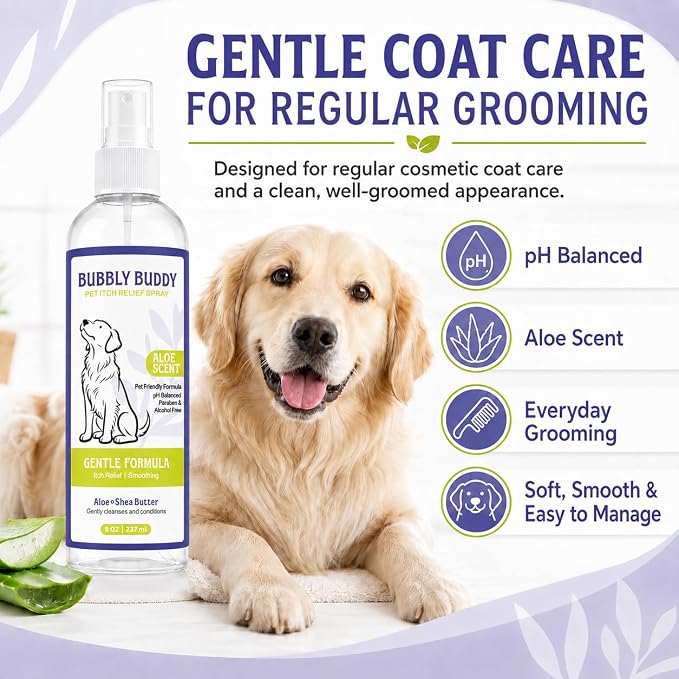 Pet Itch Relief Spray for Dogs, Aloe & Shea Butter Dog Coat Spray with Colloidal Oatmeal, Jojoba Oil & Vitamin E, pH Balanced Anti-Itch Coat Care, Aloe Scent, 8 fl oz