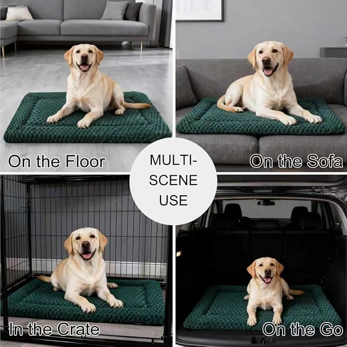 Dog Bed Mat - Dog Crate Pad - Reversible Mat for Pet Comfort - Soft Bed Crate Pads for All Seasons - Durable, Machine Washable Mat for Crates, Travel, and Home (Dark Green, 35" L*23" W*1.5" Th)