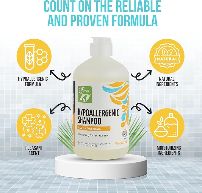 Only Natural Pet Hypoallergenic Shampoo with Aloe & Oatmeal for Dogs - Moisturizing Dog Shampoo and Ultra-Nourishing Care for Dry, Itchy, and Sensitive Skin - 16.9 oz