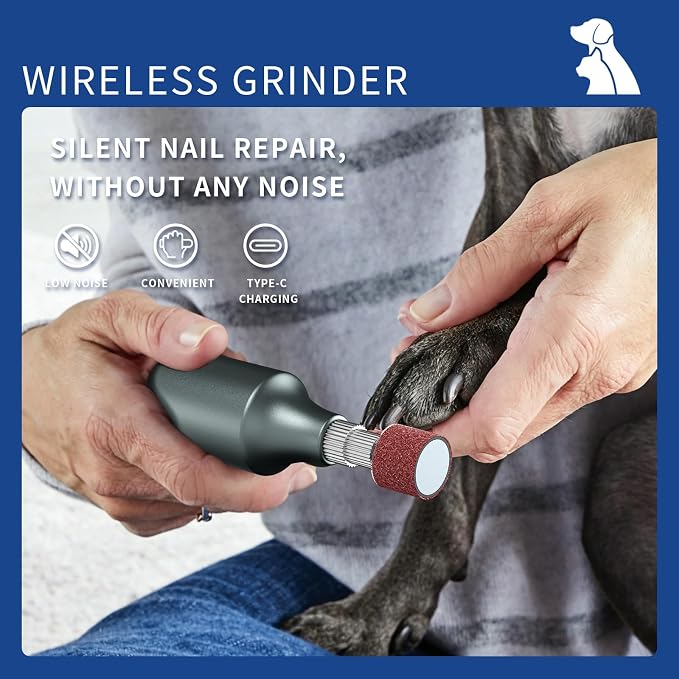 Rechargeable Dog Nail Grinder, 9 Speed Adjustable Ultra Quiet Electric Pet Nail Trimmer Painless Claw Care Grooming Tool for Small Medium Large Dogs Cats Puppy