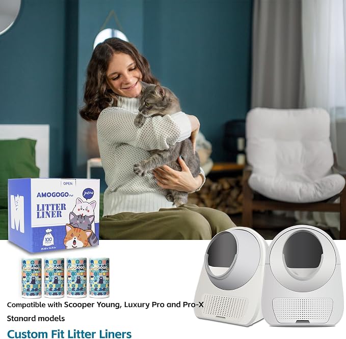 100 Pack Litter Box Bags, Compatible with Self Cleaning Litter Box Scooper Young & Luxury Pro & Ultra, Automatic Litter Box Liners, Replacement Trash Bags with Drawstring, 25.59" x 15.75"