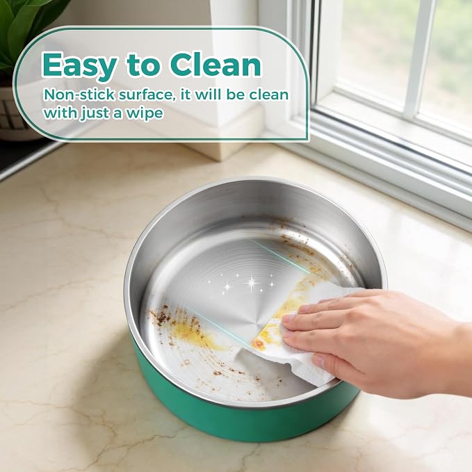 WENBOKMIN Dog Bowl, Stainless Steel Dog Food and Water Bowl with Non Slip Quiet Bottom, Easy to Clean, Dishwasher Safe, 64oz, Deep Green