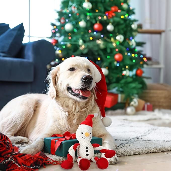 Senneny Christmas Dog Toys, Squeaky Snowman Plush with Ropes for Tug of War, Durable Interactive Chew Toys for Puppy Small Medium Large Dogs