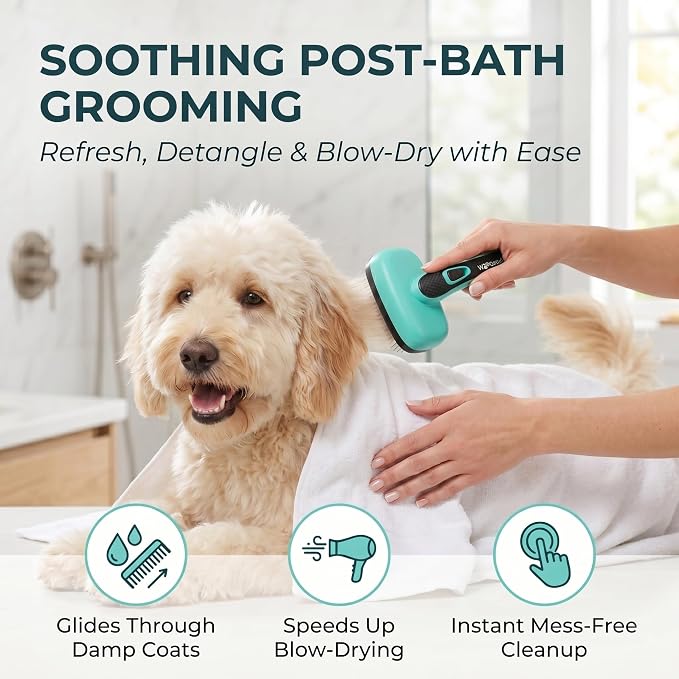 Self Cleaning Slicker Brush for Dog and Cat Shedding | Skin Friendly Deshedding Brush for Short or Long Haired Dogs & Cats, One-Click Retractable for Easy Cleaning Flying Hair