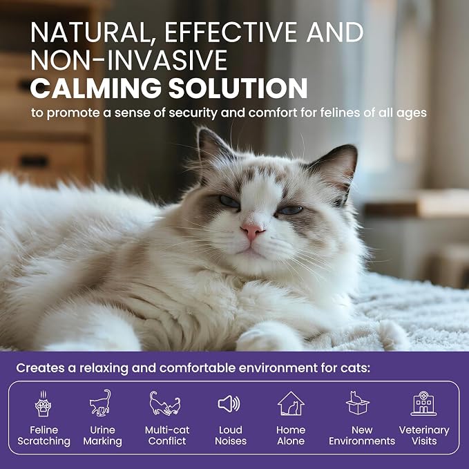 Calming Diffuser for Multi-Cat, 60-Day Supply | 1 diffuser + 2 refills, 30-day per refill, odorless, reduces fighting, spraying & scratching, leak-free