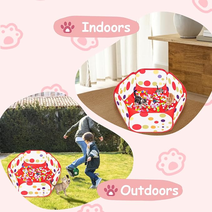 Cat Ball Pit for Cats, Include 226 Pcs Interactive Cat Toy for Indoor Kittens, Cat Enrichment Toys for Bored Indoor Cats Self Play Kitty Toys Bundle Pack Entertainment (Red)