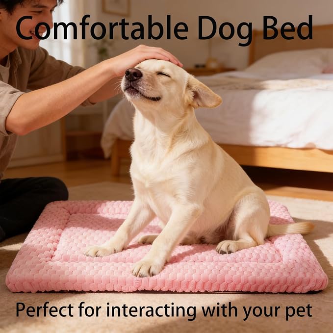 Dog Bed mat Machine-Washable Dog cage mat Pink（35x23x1.5in） | Soft reversible design with non-slip bottom, machine washable, lightweight, ideal for crates, travel, and home