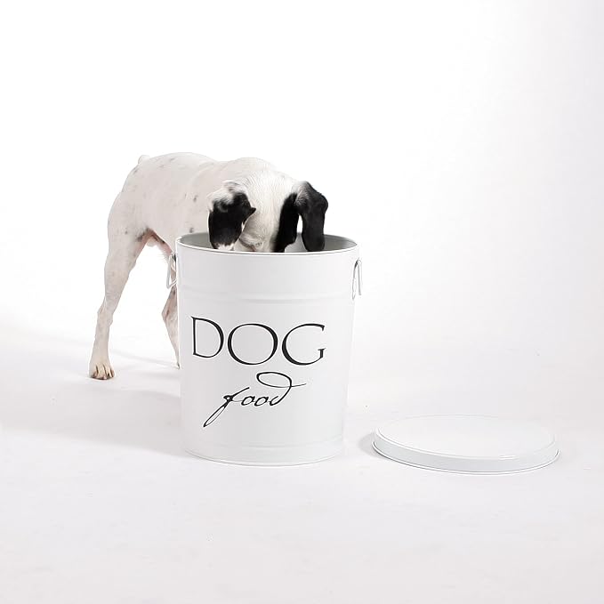 Harry Barker Classic White Dog Food Storage Canister – Medium, Airtight Stainless Steel Pet Food Container, Holds Up to 22 lbs Dry Dog Food, Kitchen Counter & Pantry Storage - White