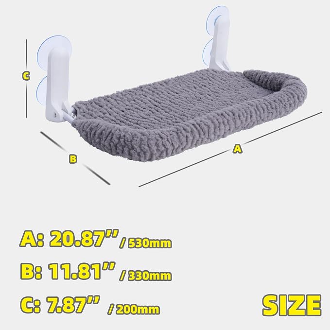 AIWIKIDE Cat Window Perch with Cushion Rim, Easy Install Bracket, Portable Wall Hammock for Indoor Cat, Grey