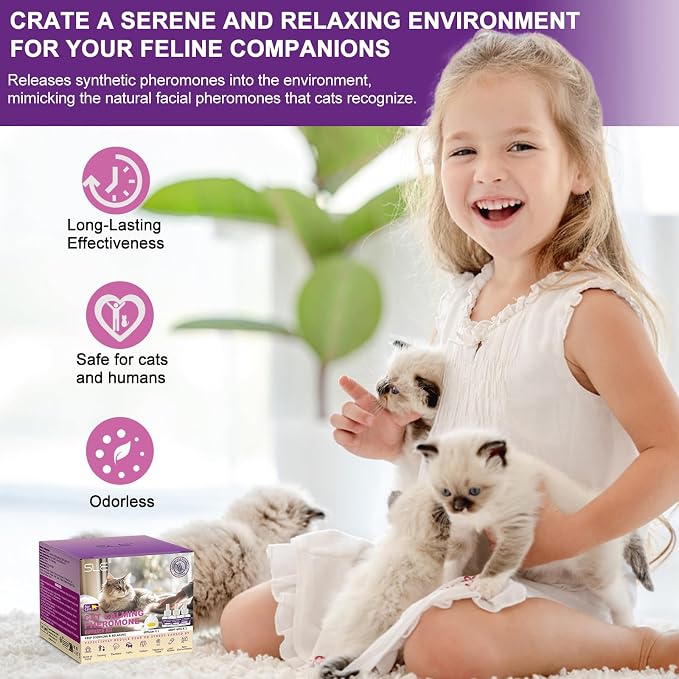 SLE Cat Pheromones Calming Diffuser: 1 Cat Calming Diffusers & 3 Refills, Relieve Anxiety Stress Reduce Spraying Fighting and Scratching Fits All Cats & Kittens