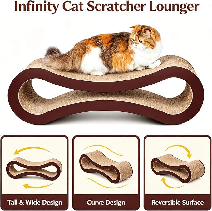 FluffyDream Cat Scratcher Cardboard, Scratching Pad House Bed Furniture Protector, Infinity Shape, Curved