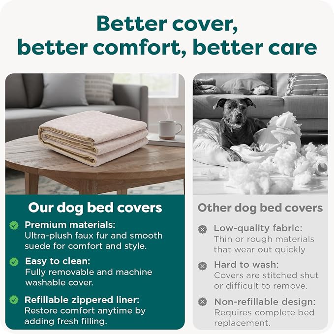 FurHaven Replacement Dog Bed Cover, Contour Luxe Lounger Design, Soft & Breathable Fabric for Cozy Comfort, Machine Washable, Large, Ultra Plush Faux Fur & Suede, Cream