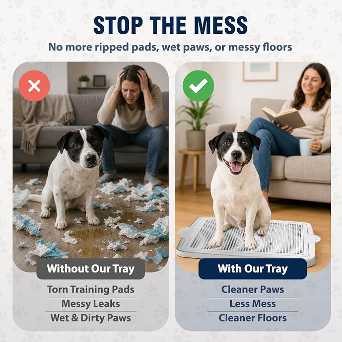 Dog Potty Tray with Raised Mesh – No More Wet Paws or Mess – Leak Proof Pee Pad Holder for Indoor Puppy Training – Easy Clean, Anti-Slip – Alpha Dog Series (22” x 17”)