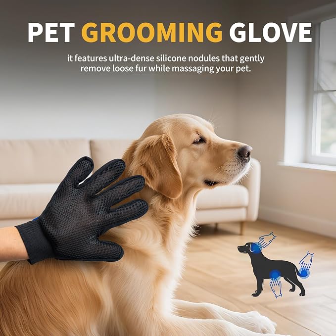 Pet Hair Removal Glove, Cats Dogs Grooming Gloves Pet Hair Removal Tool, 2025 Upgrade Reusable Pet Hair Remover Glove（1 Pet Grooming Glove & 1 Cleaning Glove）