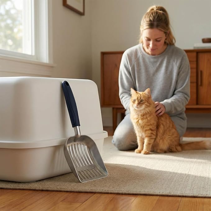 Cat Litter Scoop, Kitty Metal Scooper, Aluminum Alloy Sifter, Kitten Pooper Lifter, Deep Shovel, Long Handle, Poop Sifting, Durable, Heavy Duty, for Litter Box