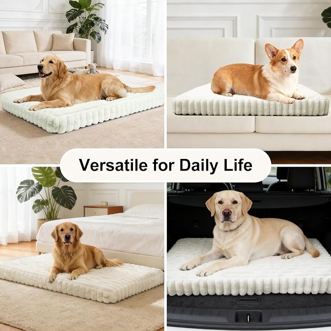 Dog Crate Bed Cream 28.7"x20.8" | Flat Dog Crate Bed Waterproof for Large Meduim Dogs Pet Beds with Plush Removable Washable Cover Anti Slip Bottom for Indoor
