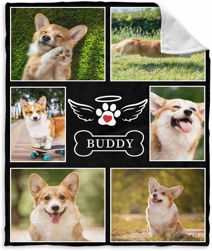 InterestPrint Personalized Dog Pet Memory Blankets with Beloved Photo in Loving Memory of Dog Blanket Custom Loss of Loved one Memorial Blanket Gift for Dogs Lovers 50X60 Inch