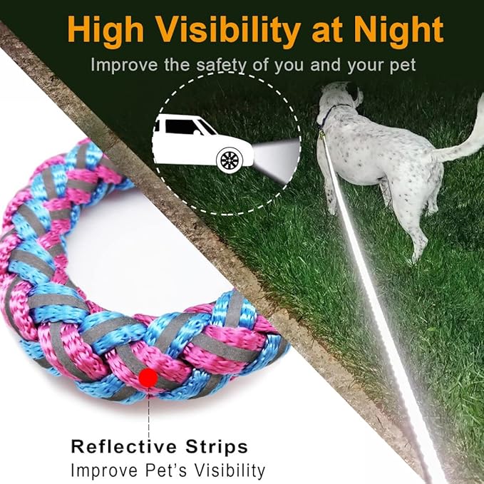 2/3/4/6/10 Foot Reflective Dog Leash Strong Nylon Rope Braided Heavy Duty for Large Medium Small Dogs Walking Training Leads (Pink, 10ft * 1/2")