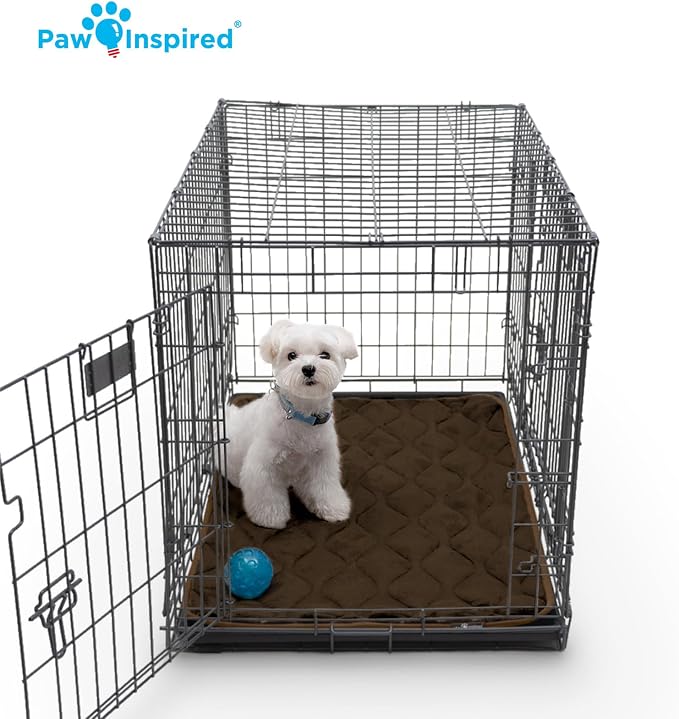 Paw Inspired Washable Padded Crate Mats for Dogs, Dark Brown, 35x22 Inch | Fits 36-inch Kennels, Leakproof, Waterproof Bottom, Plush Dog Pad, Pet Bed