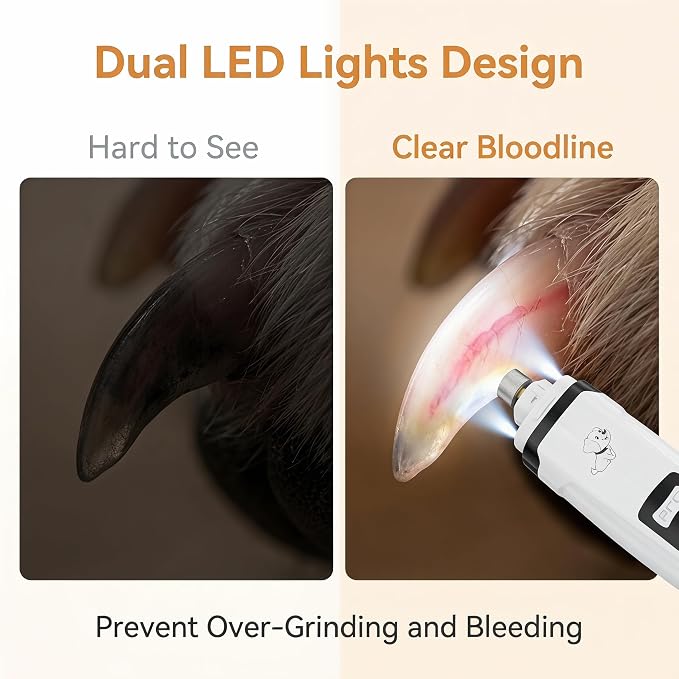 silent paws Dog Nail Grinder, 2-Speed Quiet Dog Nail Trimmer with Light | LCD Screen with Visible Battery Level，Pet Pro Grooming Tool for Small to Large Dogs & Cats