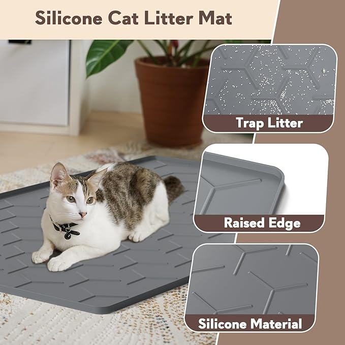 Silicone Cat Litter Mat Large 40" X 28", Easy to Clean, Dark Gray | Large Size Waterproof Silicone Mat with Raised Edges, Catch Litter, Protect Floor from Urine, Multi-Use for Dog/Sink/Kitchen