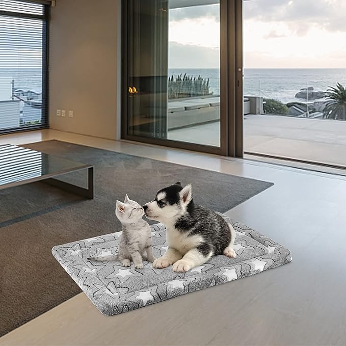 EMPSIGN Dog Crate Pad for 24"x18" Dog Crate, Star Pattern/Grey | Reversible Kennel Mat (Cool & Warm), Machine Washable, Cozy Star Pattern Sleeping Pad, All-Season Pet Bed