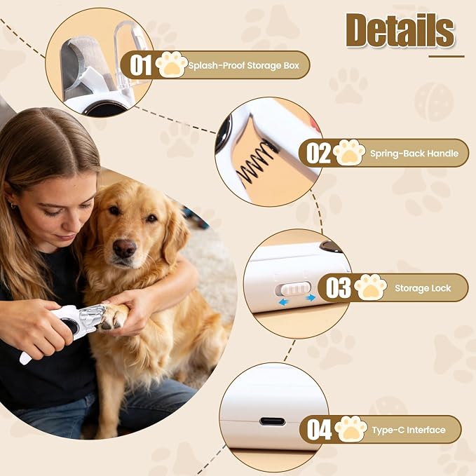 Rosvola Pet Nail Clipper Grinder, 2 in 1 Dog Nail Clippers & Dog Nail Grinder, Rechargeable Quiet Dogs Cats Claw Trimmer with LED Light for Small Medium Large Dogs