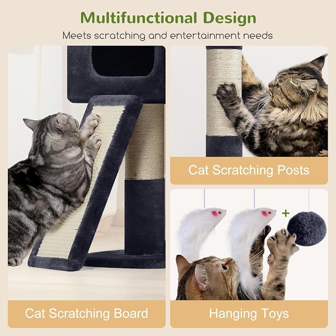 Globlazer 83inch Sturdy Multi-Level Tall Cat Tower, S83G, Dark Grey | Extra Large Heavy Duty Cat Tree for Indoor Large Adult Cats Kittens with 2 Cat Condo, 8 Scratching Post, 2 Hammock