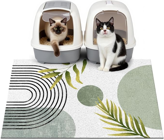 Cat Litter Mat Litter Trapping Mat, 33"x22" Waterproof Urine Proof Litter Box Mat Catcher Mat Non-Slip Washable for Kitty Kitten, Green