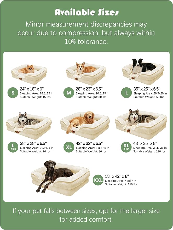 Spotted Play Orthopedic Dog Bed with Sides - Sofa Beds for Extra Large Dogs, Supportive Foam Pet Couch Bed with Washable Removable Cover, Waterproof Lining and Non-Slip Bottom, Ivory - XXL