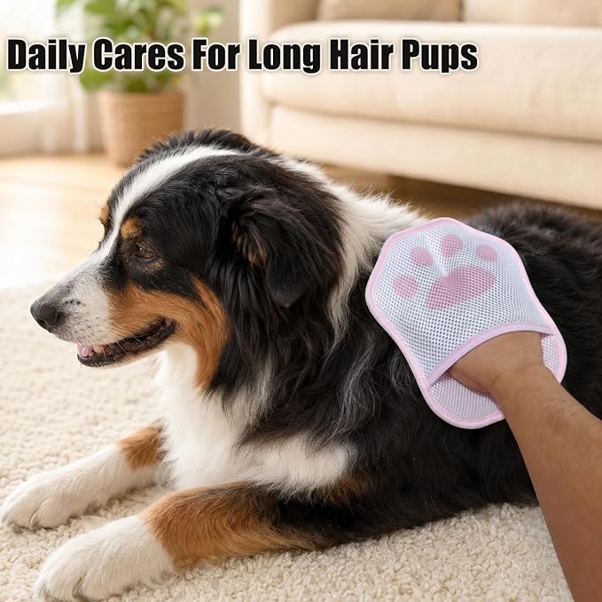 4PCS Pet Grooming Tool Kit with Double-Sided Undercoat Rake for Dogs, Pet Hair Removal Glove for Dog, 2 Reusable Silicone Pet Hair Removers for Laundry, Furniture, Clothes, Couch,Deshed Brush for Cats