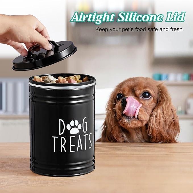 OUTNILI Extra Large Dog Treat Container Airtight - 9" Tall X 6" Round Black Dog Treat Jar for Kitchen Counter - Rustic Treat Storage Canister for Dogs, Cats, Small Animals