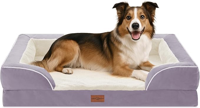 Comfort Expression Orthopedic Dog Beds for Large Sized Dog with Bolster | Waterproof Dog Couch Bed with Washable Cover & Non-Slip Bottom, Supportive Egg Crate Foam Large Pet Bed, 38x25 Inch