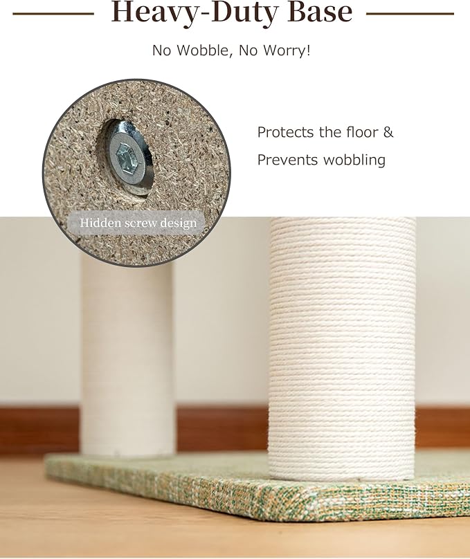 53'' Cat Tree for Large Cat, Modern Senior Friendly Cat Tower with Wide Shelves Low Step, Cotton Scratching Posts, Super Sturdy Base, Cozy Perches, and Interactive Toys (Green)