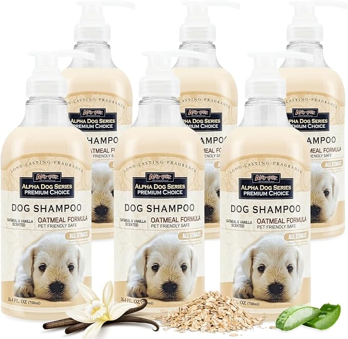 Natural Dog Shampoo and Conditioner with Aloe Vera, pH Balanced Oatmeal Shampoo for Dogs, Tear-Free Dog Shampoo for Sensitive Skin, 26.4 Oz (Pack of 6)