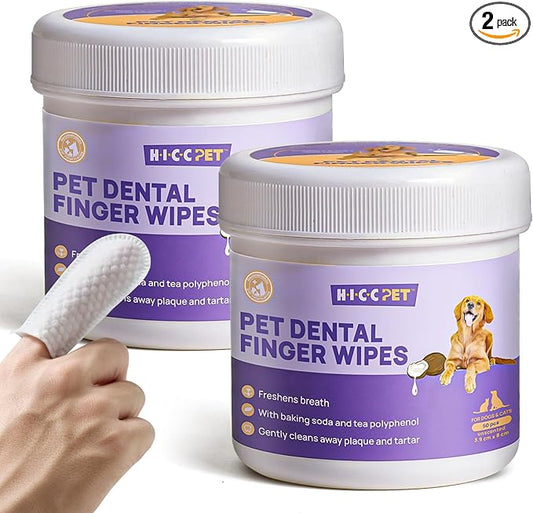 HICC PET Teeth Cleaning Finger Wipes for Dogs & Cats, Daily Oral Care Dental Wipes, Dog Toothbrush Alternative for Teeth & Gum Cleaning, Soft Textured Finger Wipes for Puppies, Adult Dogs & Small Pets