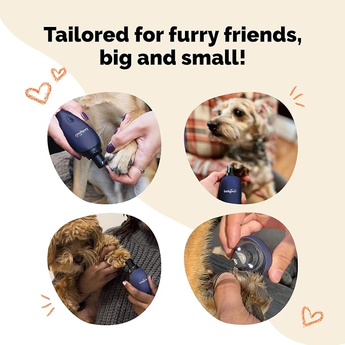 Pet Nail Grinder for Dogs and Cats - Super Quiet and Low Vibration Electric Dog Nail Grinder with 2 LED Lights - USB Rechargeable and Cordless - 2 Speeds - Small to Large Pets - Dark Blue