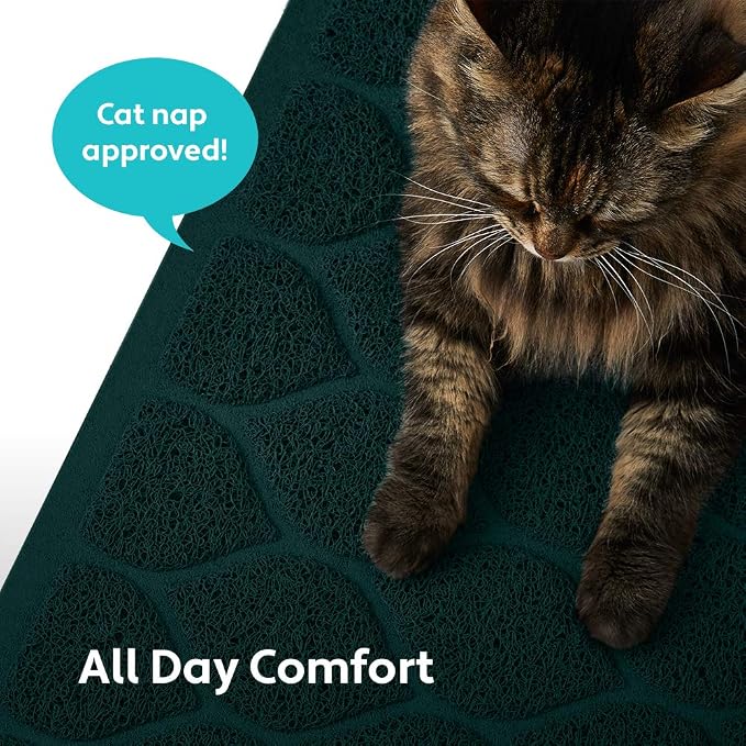 MIGHTY MONKEY Waterproof BPA Free Cat Litter Box Trapping Mat, Easy Clean Floors, Textured Backing, Soft on Sensitive Kitty Paws, Cats Accessories, Less Waste, Stays in Place, 24x17, Hunter Green