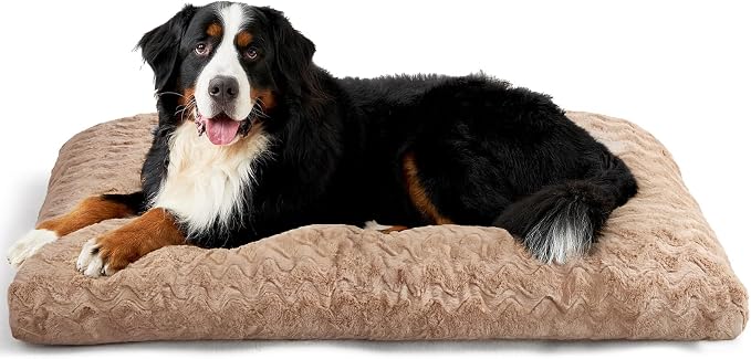 EHEYCIGA XXL Washable Dog Bed for Crate 47x29 Inch, Kennel Pad for Extra Large Dogs Up to 100 lbs, Plush and Comfy Pet Sleeping Mat, Camel
