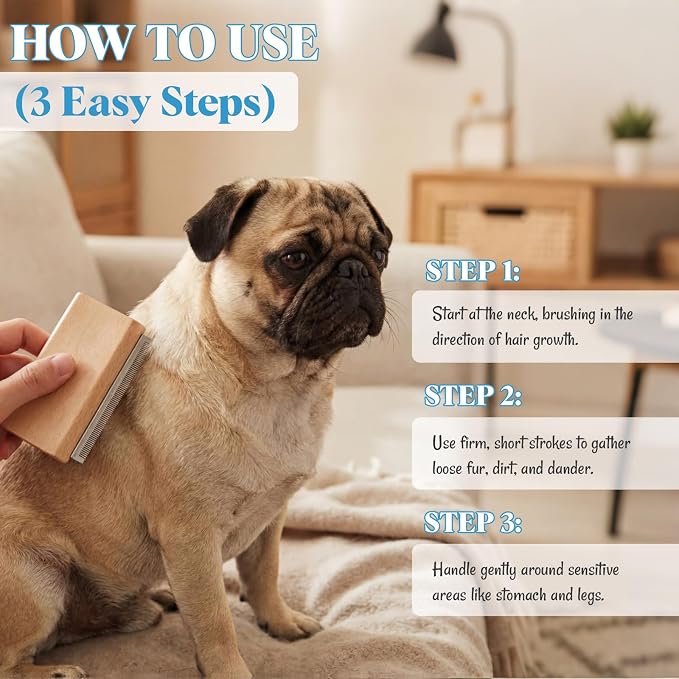 2 Pcs Deshedding Grooming Brush for Dogs Cats & Horse Pet Hair Removal Tool Ergonomic Design Wood Groom Brush Painlessly Remove for Short Medium & Long Hair