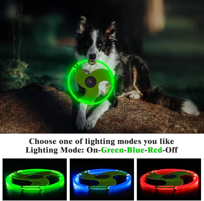 LED Dog Flying Disc, Rechargeable LED Light Dog Flying Disc Flyer Pet Toys, Glow in The Dark Pet Toy with 3 Light Models, High Visibility Lighted Pet Training Throwing Playing for Exercise