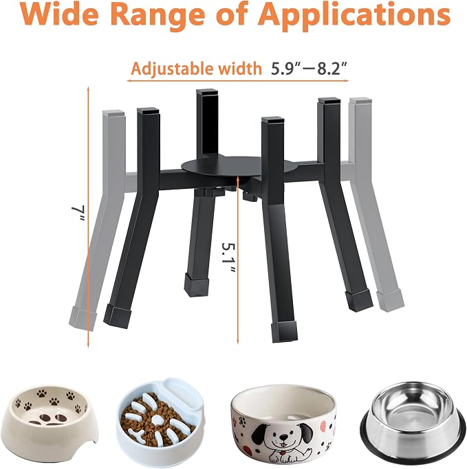 Raised Dog Bowl Stand Medium-Sized Dogs with Adjustable Width (6-8"),Single Food and Water Stand Feeder(Bowls Not Included)