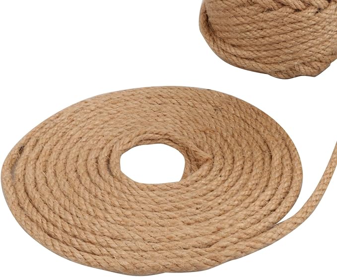 ASelected Rope 50m x 6mm Natural Jute Rope Sisal Rope for Cat Scratcher Garden Bundling, Repair Cat Tree(Brown)